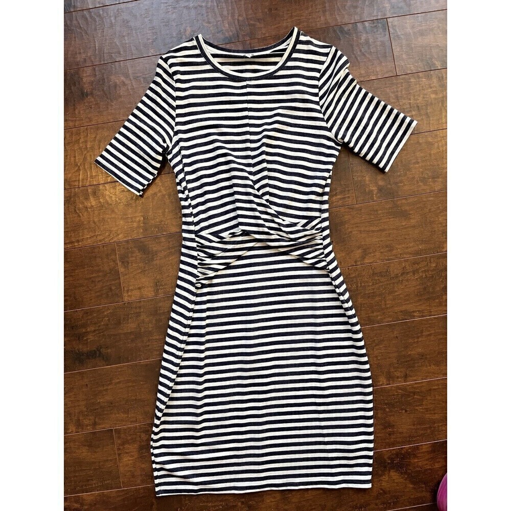 Three Dots Nantucket Navy White Knot Front Fitted Dress Large